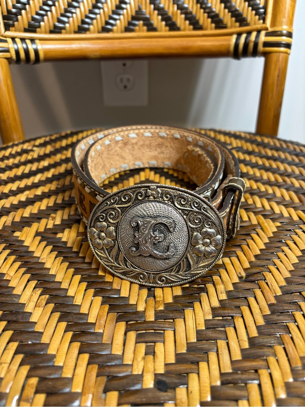 Wright Western Tooled Belt Cowboy Buckle 36”